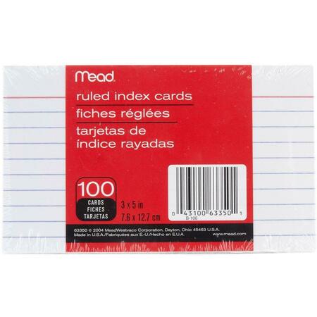 MEAD PRODUCTS 3 in. X 5 in. White Ruled Index Cards 100 Count 63350